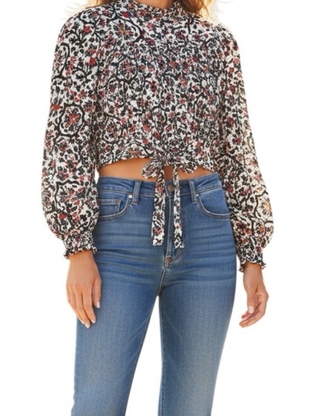 Cynthia Rowley Floral Tie-Front Crop Blouse Size XS
